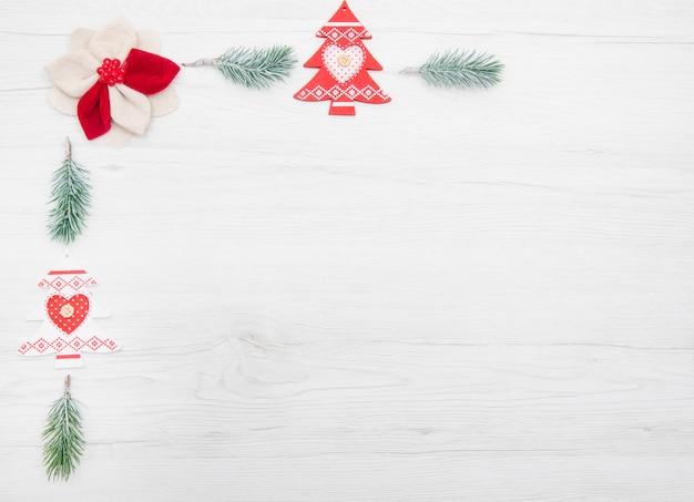 Christmas decoration with tree and fir branches on white