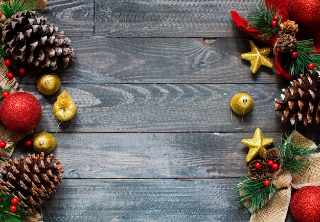 Christmas decoration over wooden background