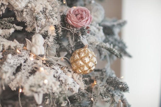 Christmas decoration. Xmas tree toys. Background