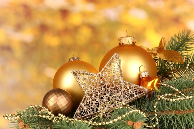 Christmas decoration on yellow background