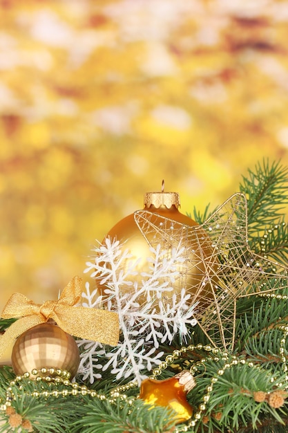 Christmas decoration on yellow background