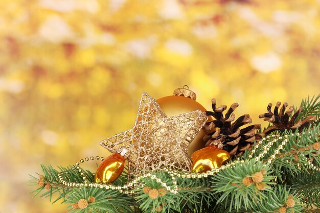 Christmas decoration on yellow background