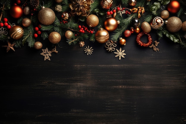 Christmas decorations on a black background