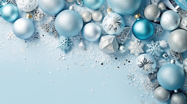 Christmas decorations on blue background