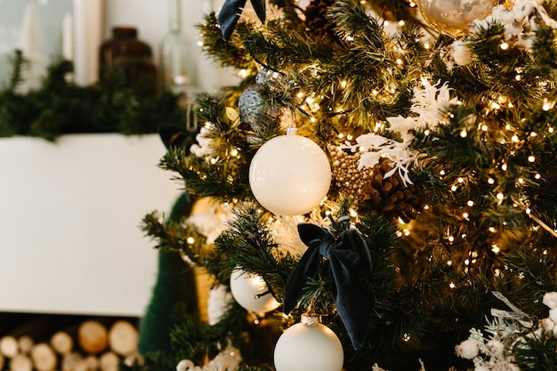 Christmas decorations on the Christmas tree closeup