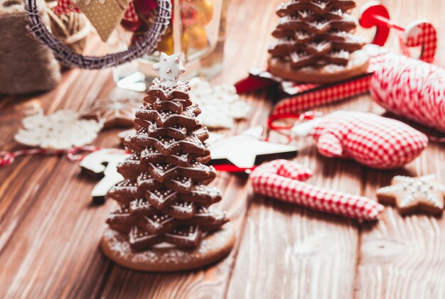 The Christmas decorations. Christmas tree with gingerbread