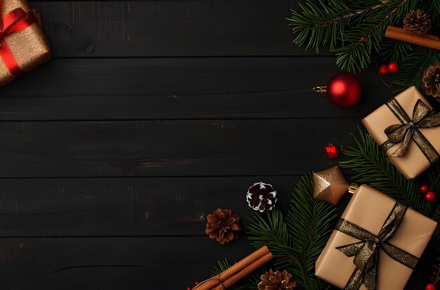 Christmas Decorations on Dark Wooden Table