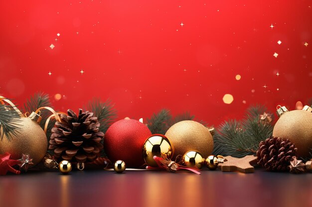 Christmas decorations on a red background