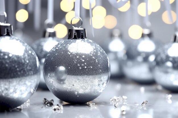 christmas decorations on a silver lights