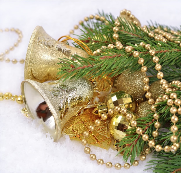 Christmas decorations on a spruce branch