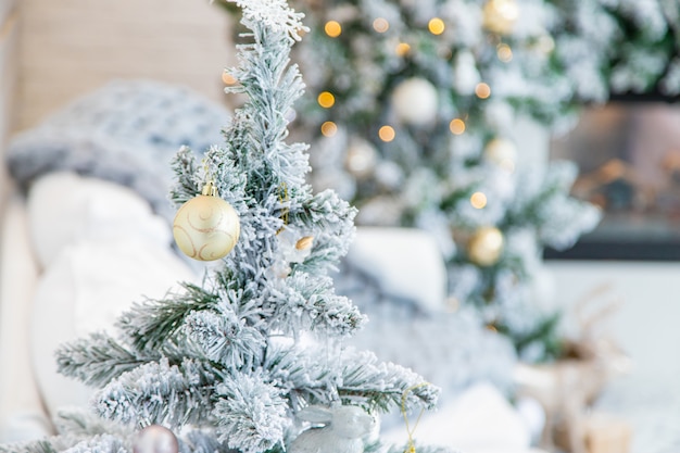 Christmas decorations on the tree. Selective focus.