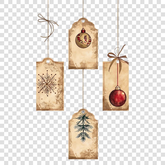 christmas decorations on a white background with copy space label Vintage son transparent background