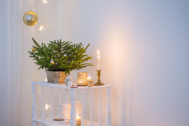 Christmas decorations in white vintage interior