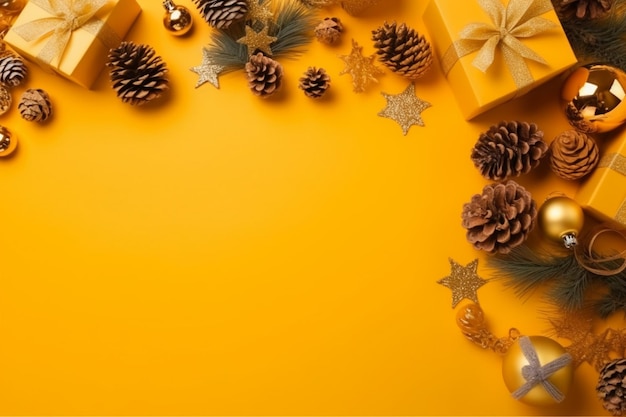 Christmas decorations on a yellow background