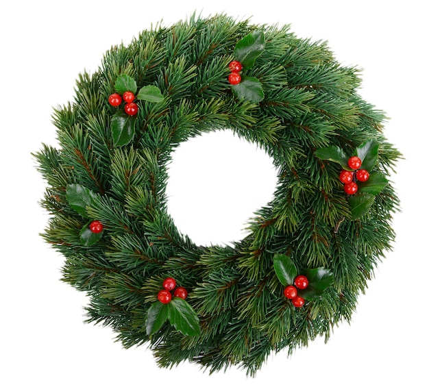 Christmas decorative wreath with leafs of mistletoe isolated on white