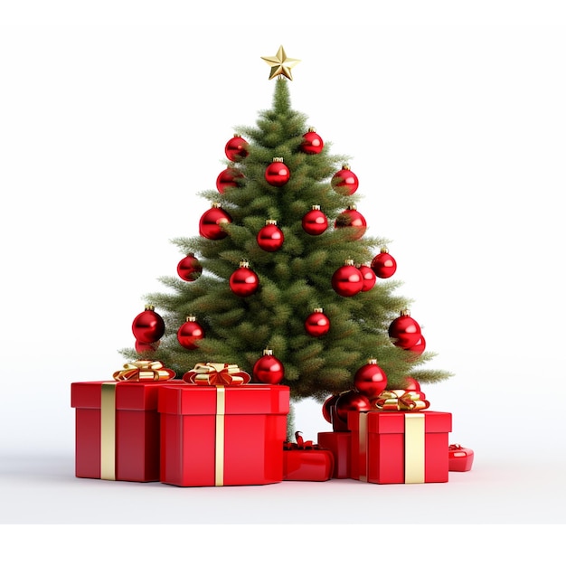 Christmas deocration tree with gift box isolated white background