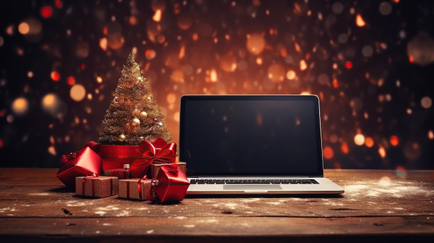 christmas design backdrop with laptop