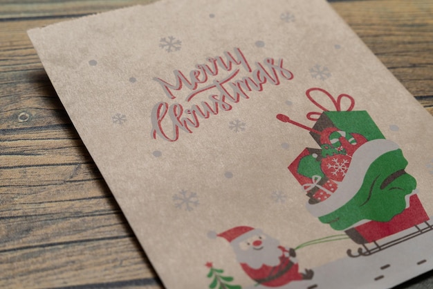 Christmas design of Santa Claus on wooden background and Merry Christmas