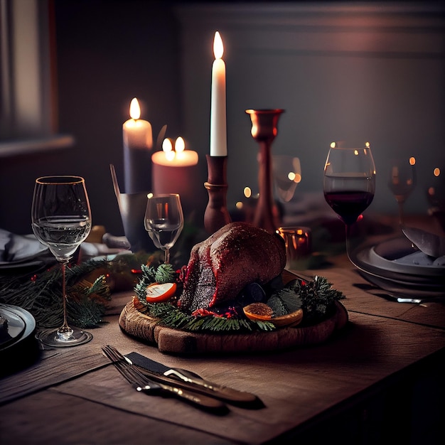 Christmas dinner delicious food on the tablegenerative ai