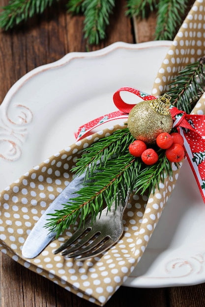 Christmas dinner table setting 