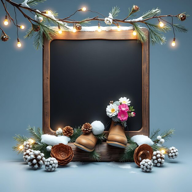 a christmas display with a wreath and a wreath with a wreath of christmas decorations