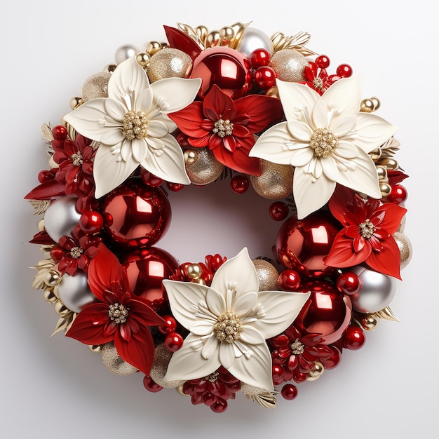 Christmas Elegance 3D Xmas Wreath on White Background