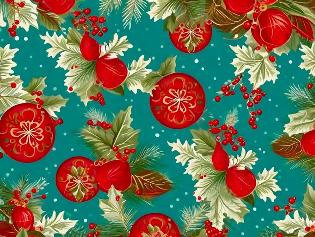 Christmas elements with seamless pattern