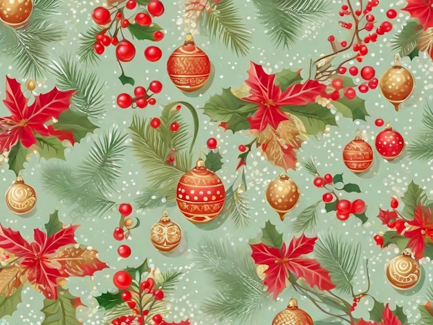 Christmas elements with seamless pattern