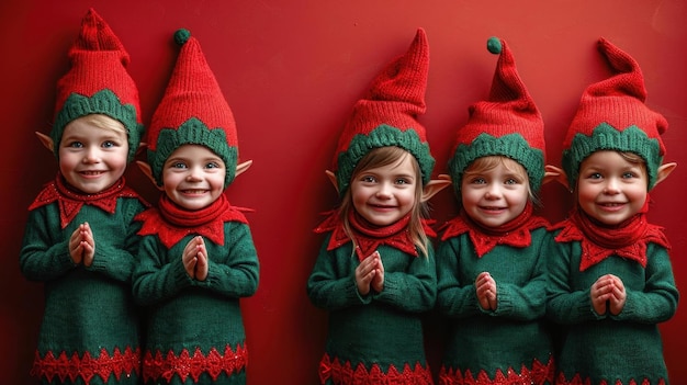 Christmas elves working hard red background