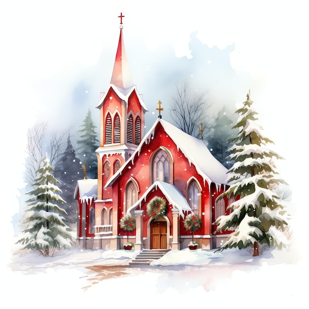 Christmas Eve Mass watercolor winter