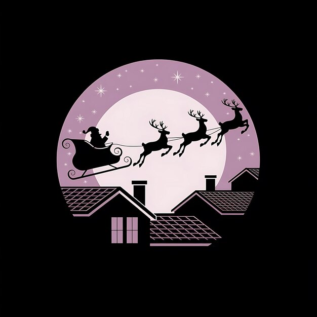 Photo christmas eve silhouette of santa and reindeer over town houses