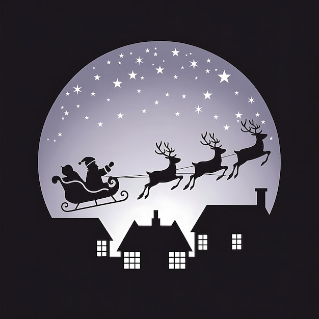 Photo christmas eve silhouette of santa and reindeer over town houses