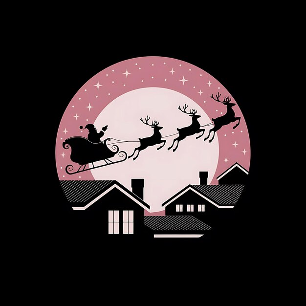 Photo christmas eve silhouette of santa and reindeer over town houses