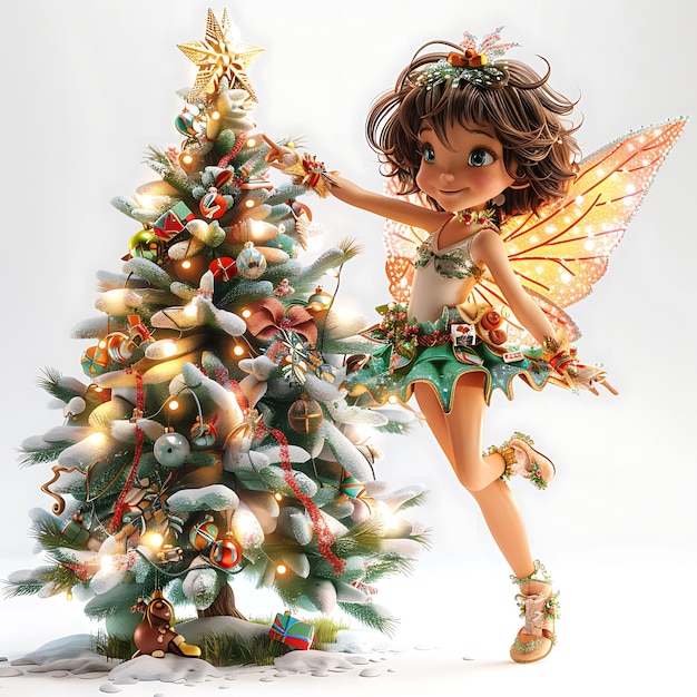 Photo christmas fairy decorating a christmas tree