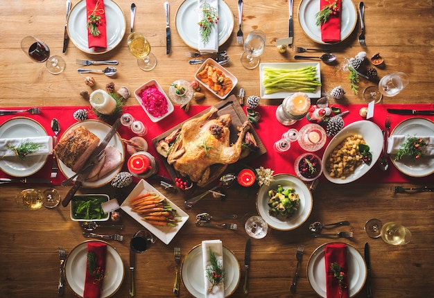 Photo christmas family dinner table concept