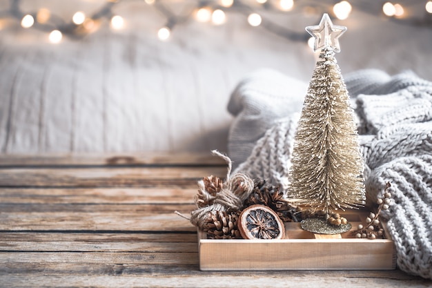 Christmas festive decor still life on wooden background