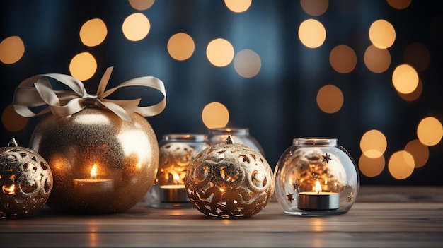 Christmas festive decor still life on wooden background