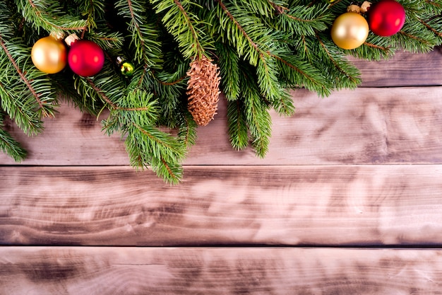 Christmas fir tree on natural wood