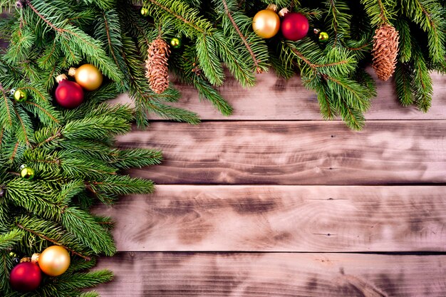 Christmas fir tree on natural wood