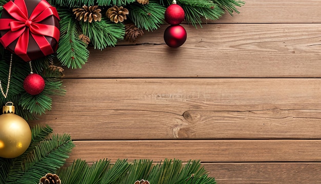 Christmas Fir Tree On Wooden Background