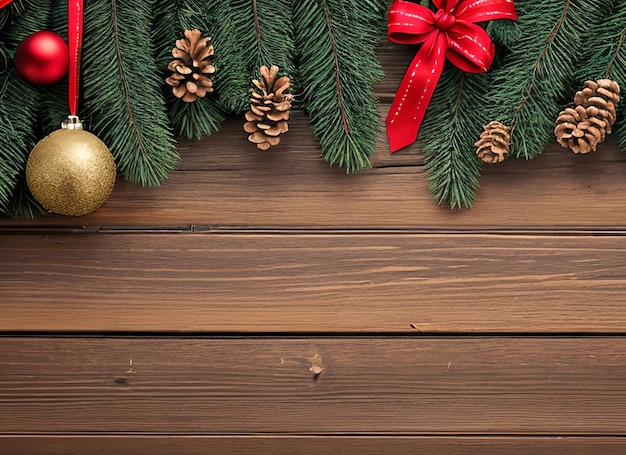 Christmas Fir Tree On Wooden Background