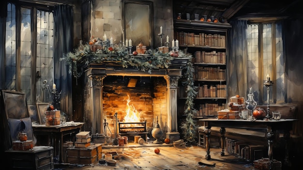 Christmas fireplace room Generative AI