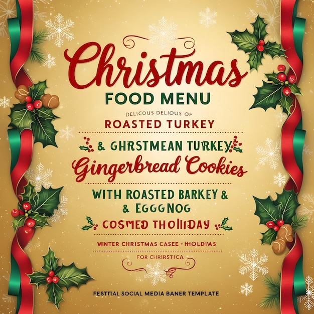 Photo christmas food menu banner or flyer social media promotion template