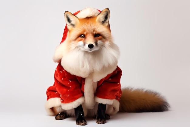 Christmas fox in a New Year's costume on a white isolated background AI generated