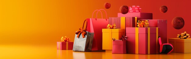 Photo a christmas gift bag sits on a table with a red ribbon