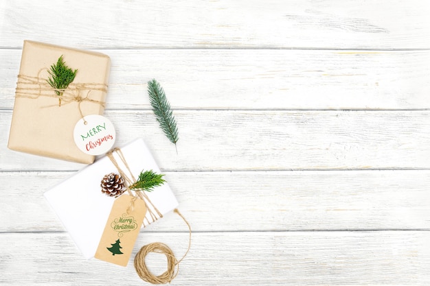 Christmas gift box with greeting tag