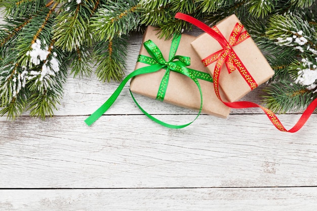 Christmas gift boxes and snow tree