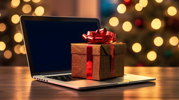 Christmas gift on laptop