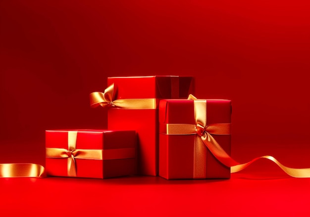 Christmas gift in red paper isolated at red background gift box