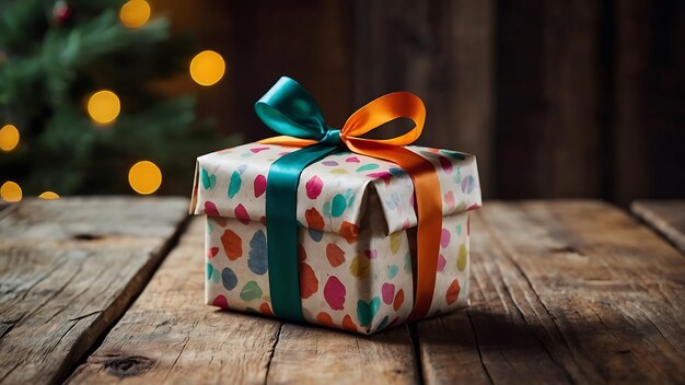 a christmas gift with a colorful ribbon tied around it